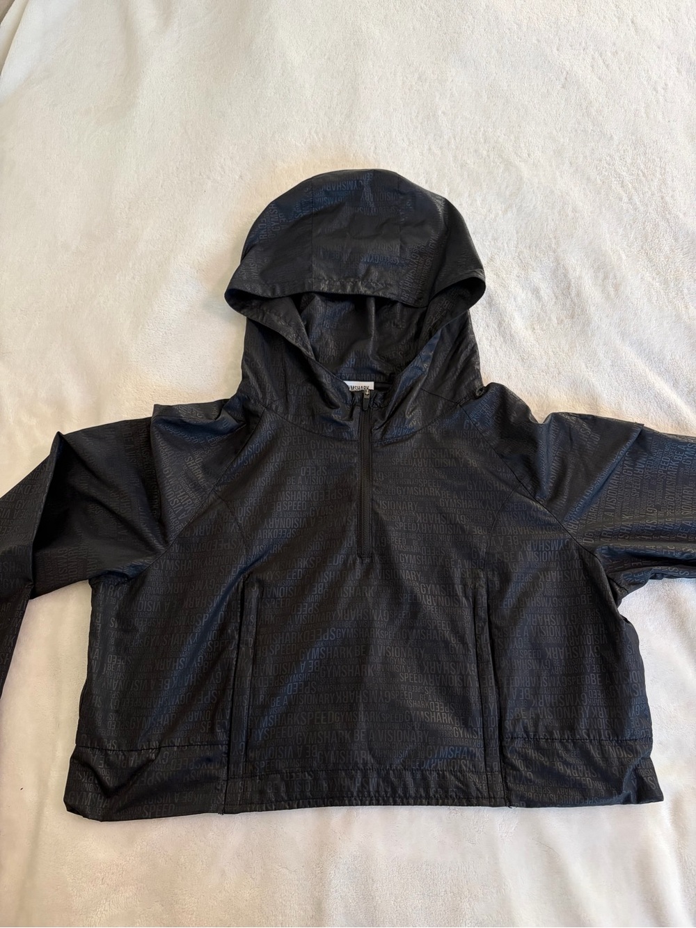 Gymshark Women’s Medium Black Logo Print Cropped Windbreaker Jacket
